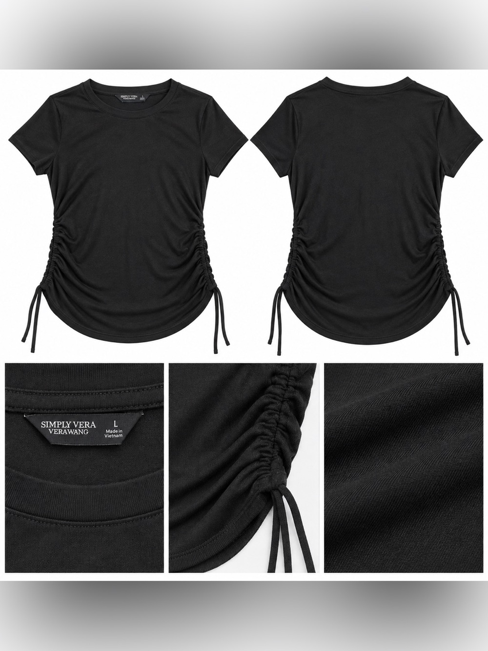 Simply Vera Vera Wang Women’s Black Ruched Side Drawstring Top Size L